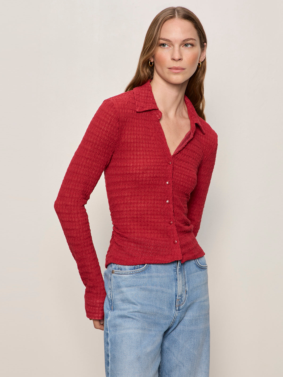 JUNO TEXTURED BUTTON FRONT RED BERRY - Sanctuary Clothing