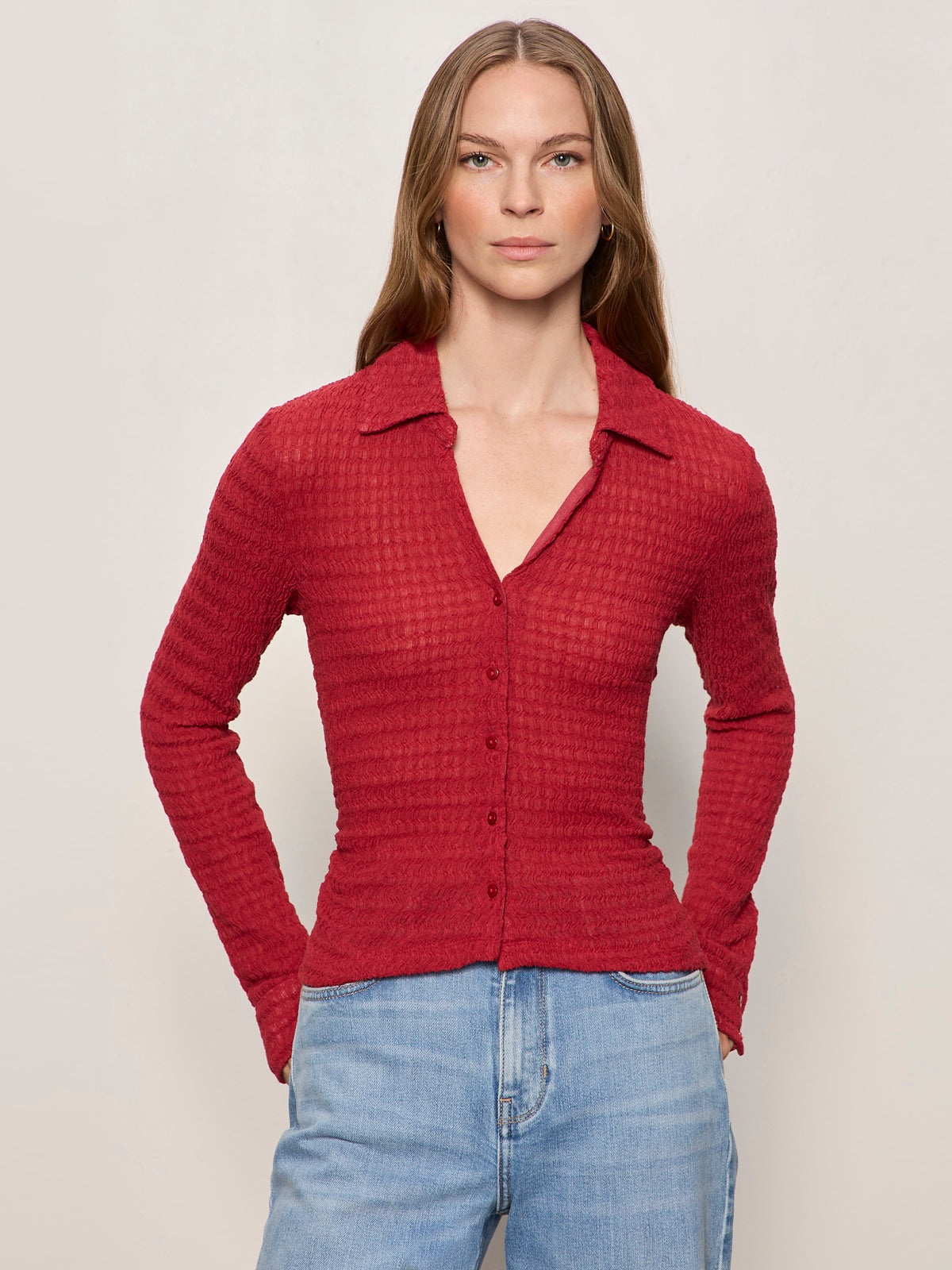 JUNO TEXTURED BUTTON FRONT RED BERRY - Sanctuary Clothing