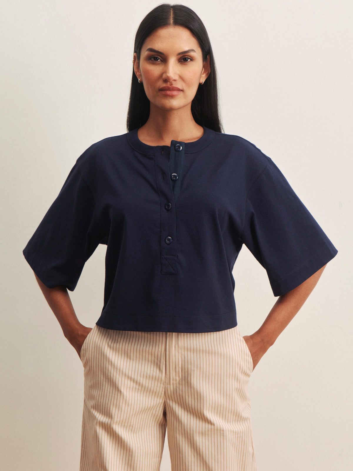 FREYA PLACKET TEE NAVY BLAZER - Sanctuary Clothing