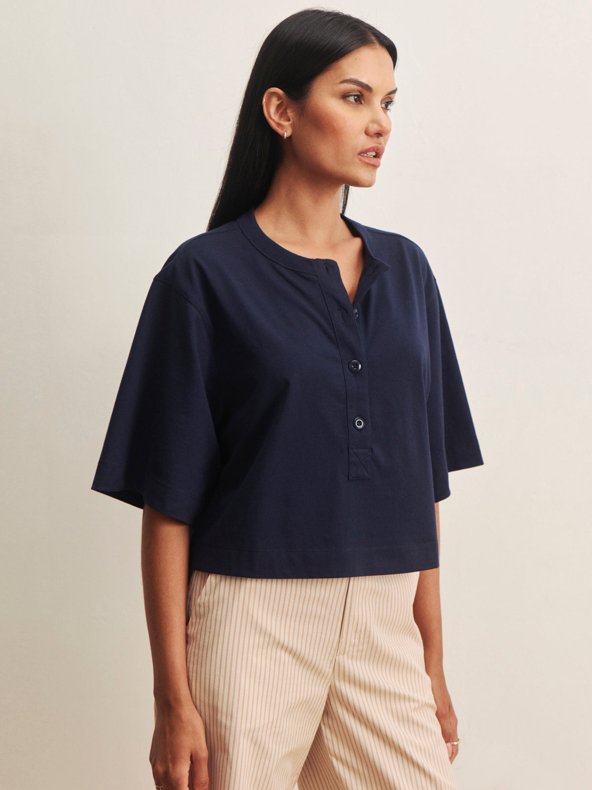 FREYA PLACKET TEE NAVY BLAZER - Sanctuary Clothing