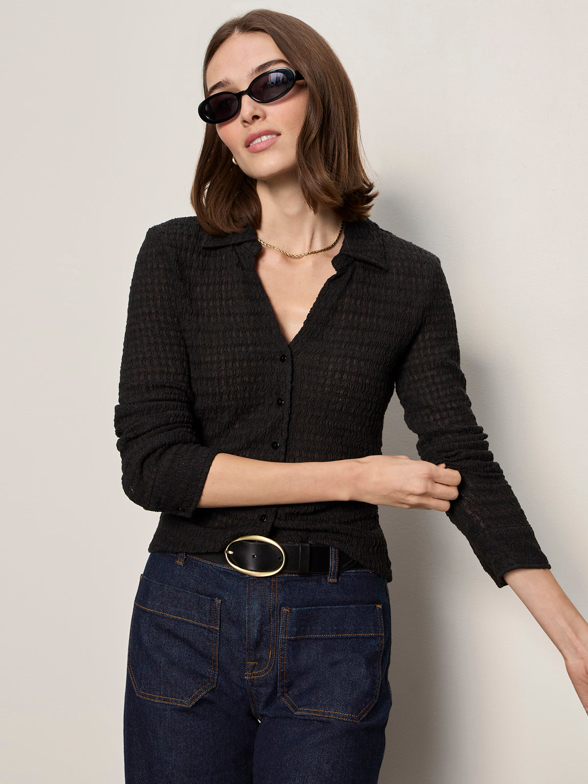 JUNO TEXTURED BUTTON FRONT BLACK - Sanctuary Clothing