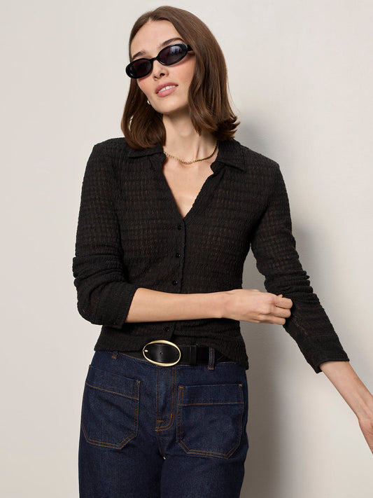 JUNO TEXTURED BUTTON FRONT BLACK - Sanctuary Clothing