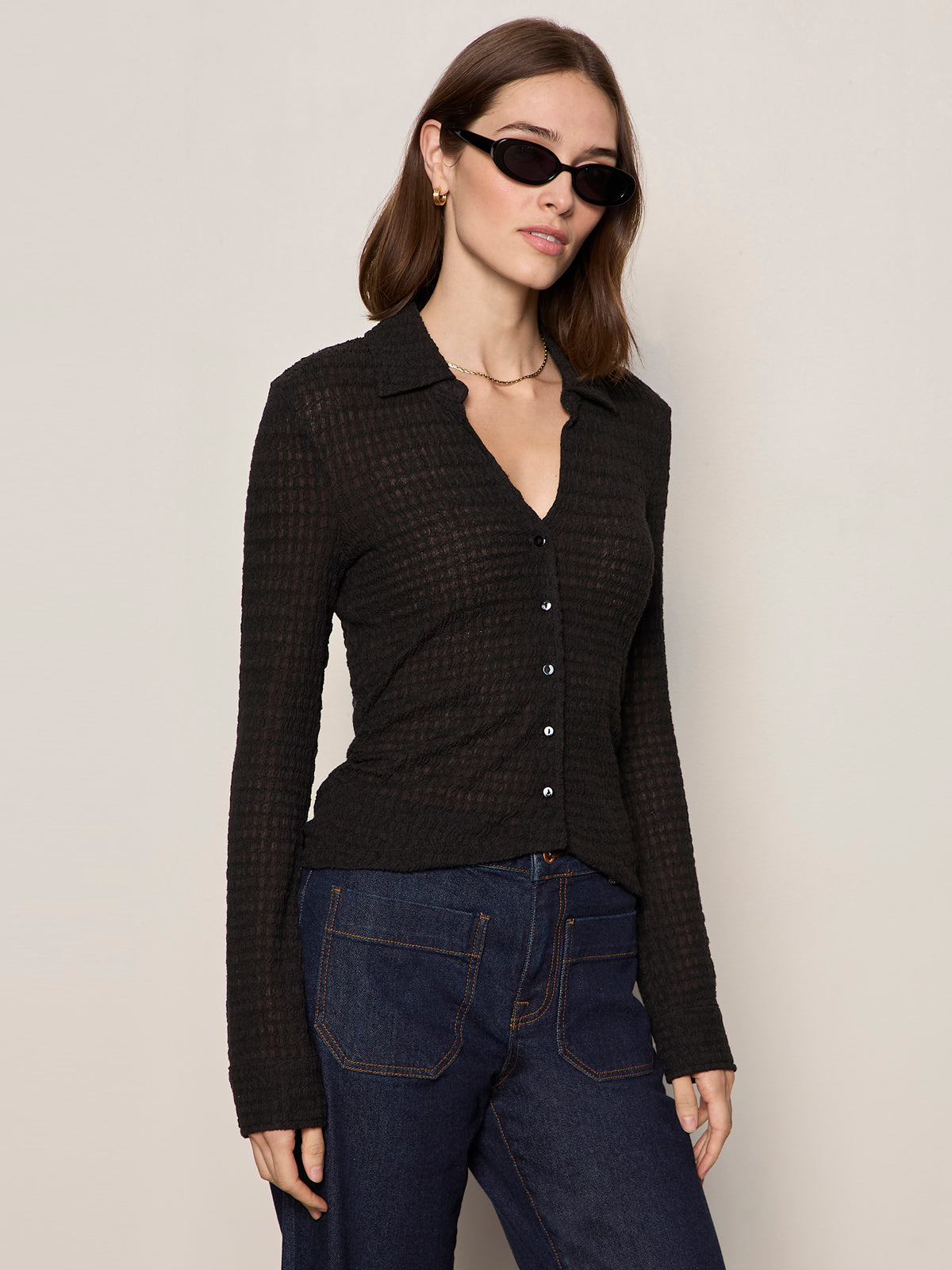 JUNO TEXTURED BUTTON FRONT BLACK - Sanctuary Clothing