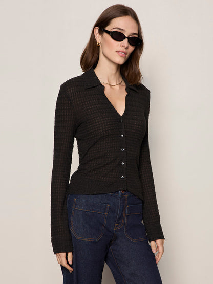 JUNO TEXTURED BUTTON FRONT BLACK - Sanctuary Clothing