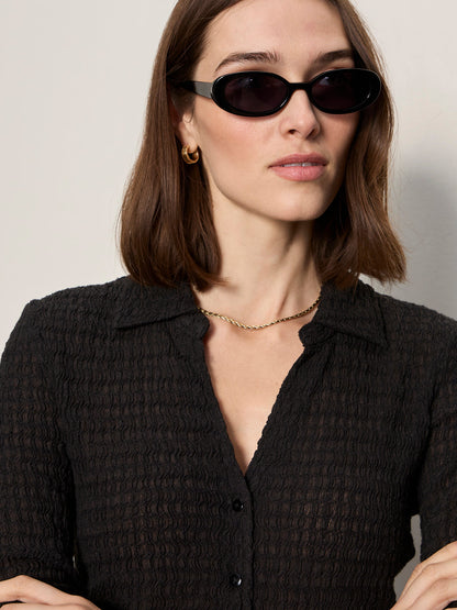 JUNO TEXTURED BUTTON FRONT BLACK - Sanctuary Clothing