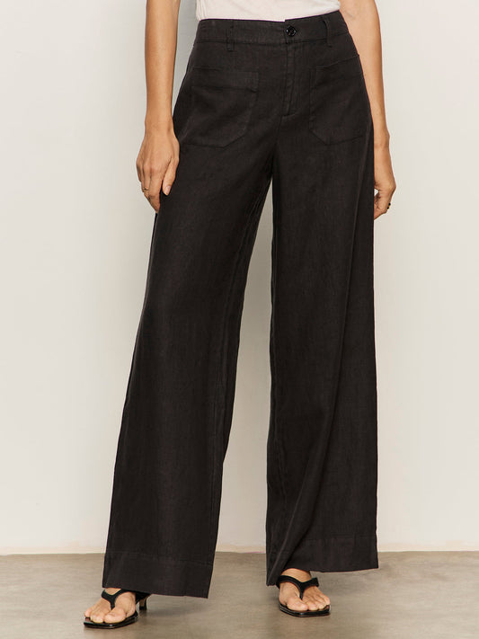 The Linen Marine Wide Leg Semi-High Rise Pant Black - Sanctuary Clothing