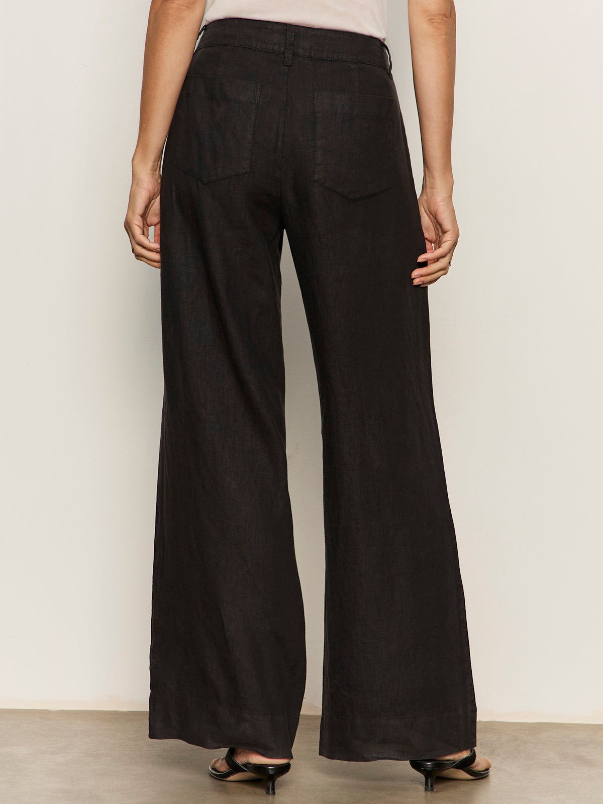 The Linen Marine Wide Leg Semi-High Rise Pant Black - Sanctuary Clothing