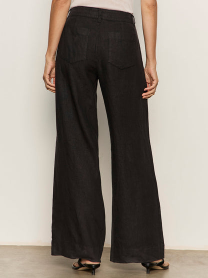 The Linen Marine Wide Leg Semi-High Rise Pant Black - Sanctuary Clothing