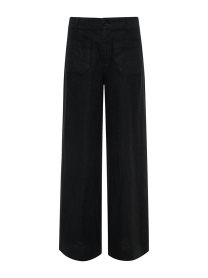 The Linen Marine Wide Leg Semi-High Rise Pant Black - Sanctuary Clothing