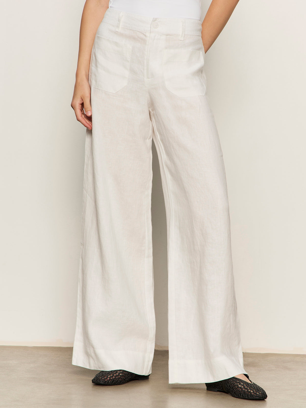 The Linen Marine Wide Leg Semi-High Rise Pant White - Sanctuary Clothing