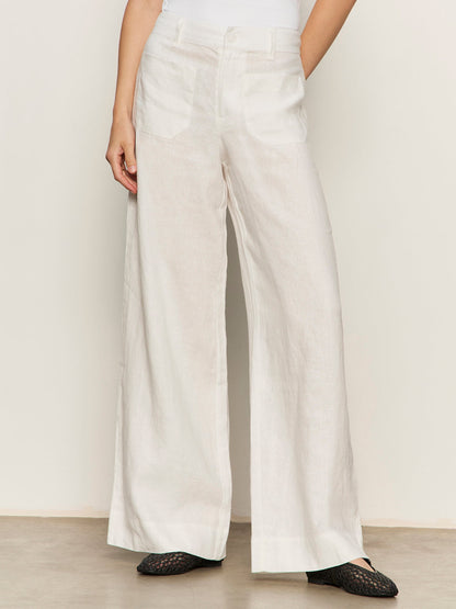 The Linen Marine Wide Leg Semi-High Rise Pant White - Sanctuary Clothing