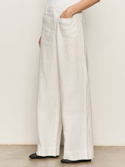 The Linen Marine Wide Leg Semi-High Rise Pant White - Sanctuary Clothing