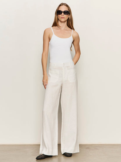 The Linen Marine Wide Leg Semi-High Rise Pant White - Sanctuary Clothing