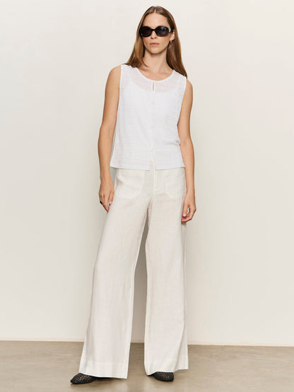 The Linen Marine Wide Leg Semi-High Rise Pant White - Sanctuary Clothing