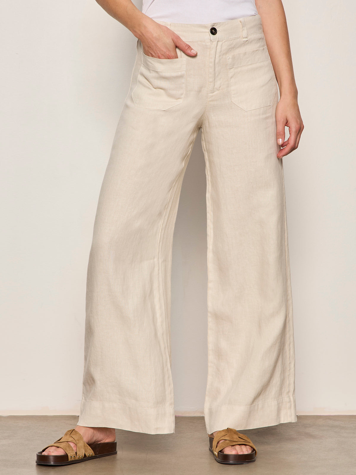 The Linen Marine Wide Leg Pant Summer Sand - Sanctuary Clothing