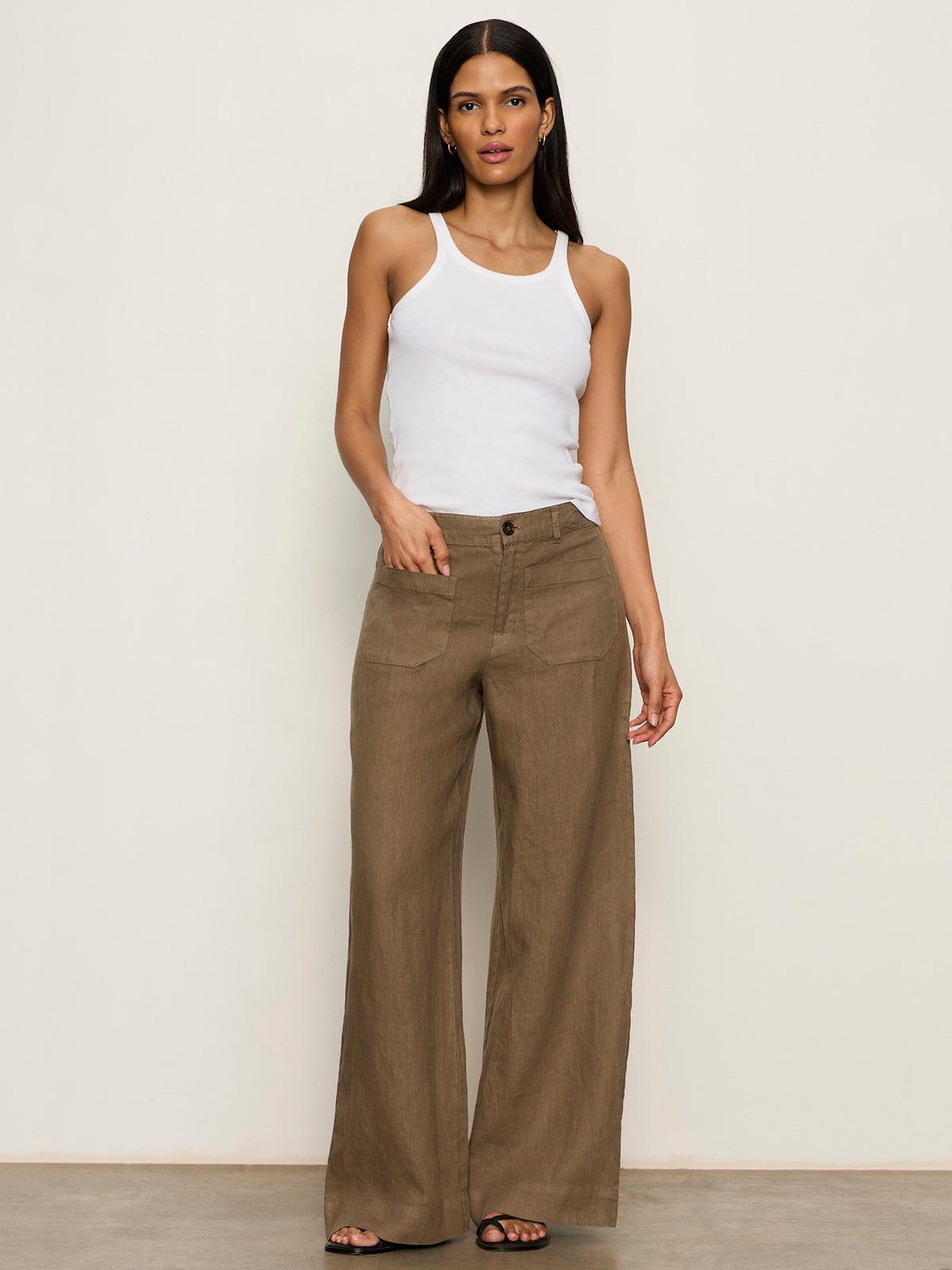 The Linen Marine Wide Leg Pant Timber - Sanctuary Clothing
