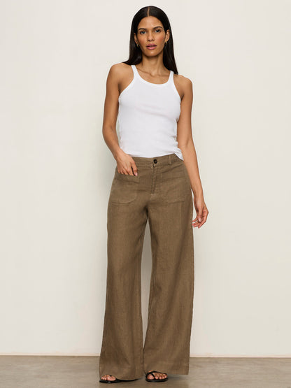 The Linen Marine Wide Leg Pant Timber - Sanctuary Clothing