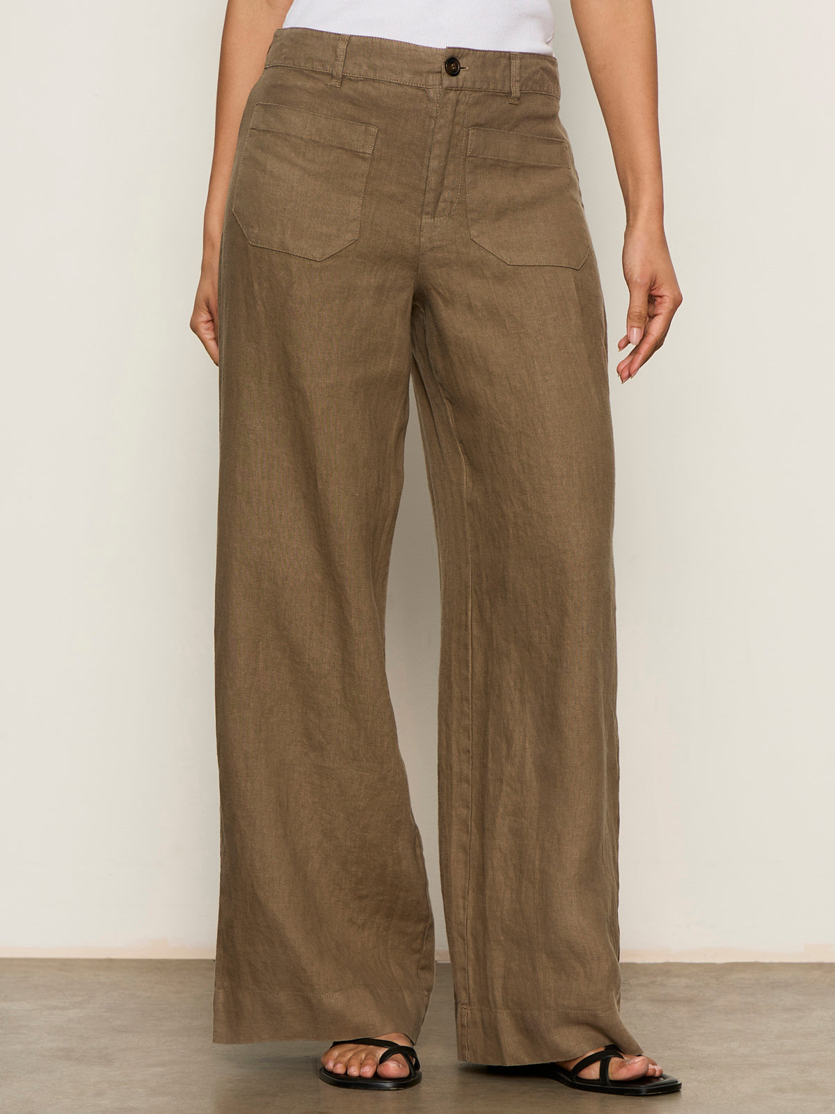 The Linen Marine Wide Leg Pant Timber - Sanctuary Clothing