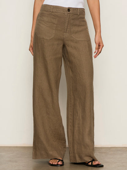 The Linen Marine Wide Leg Pant Timber - Sanctuary Clothing