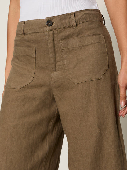 The Linen Marine Wide Leg Pant Timber - Sanctuary Clothing