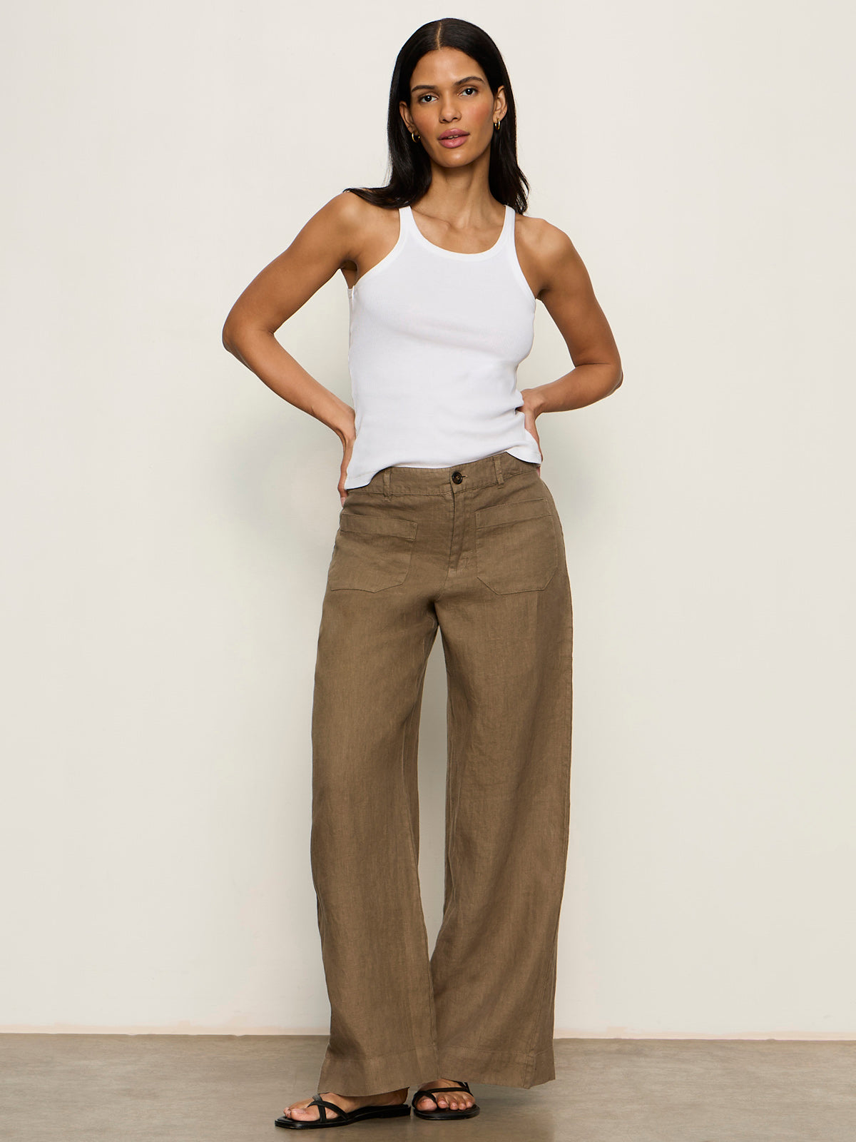 The Linen Marine Wide Leg Pant Timber - Sanctuary Clothing