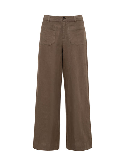 The Linen Marine Wide Leg Pant Timber - Sanctuary Clothing