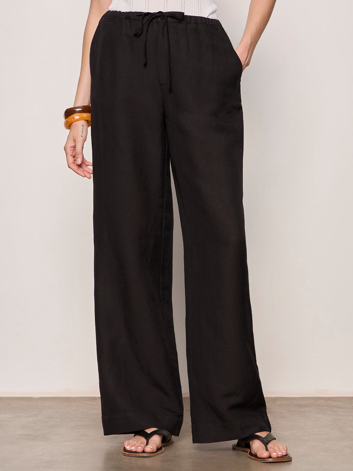 SHORELINE LINEN PANTS BLACK - Sanctuary Clothing