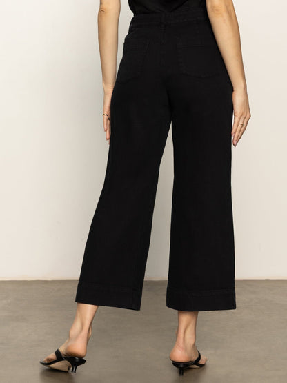 Soft Marine Wide Leg Standard Rise Crop Pant Black - Sanctuary Clothing