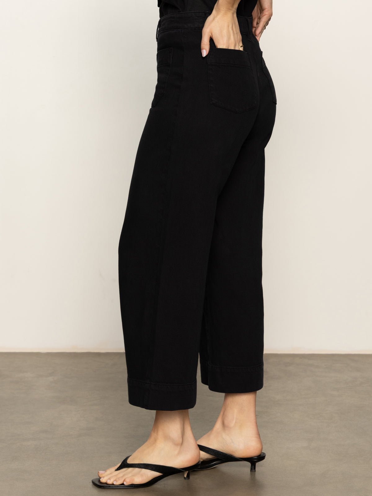 Soft Marine Wide Leg Standard Rise Crop Pant Black - Sanctuary Clothing