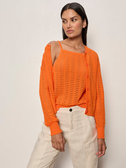 FOR KEEPS POINTELLE CARDIGAN HIBISCUS ORANGE - Sanctuary Clothing