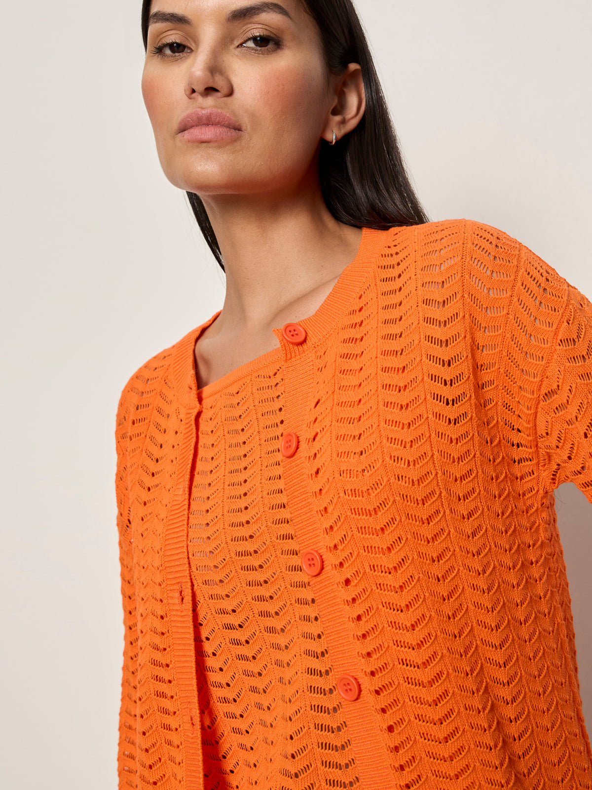 FOR KEEPS POINTELLE CARDIGAN HIBISCUS ORANGE - Sanctuary Clothing