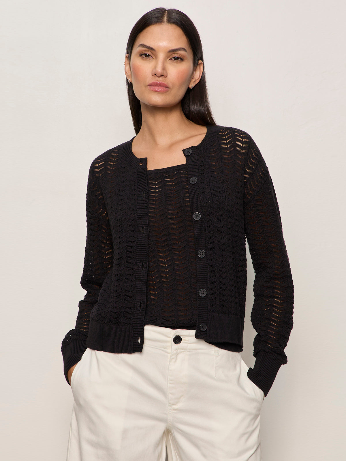 FOR KEEPS POINTELLE CARDIGAN BLACK - Sanctuary Clothing