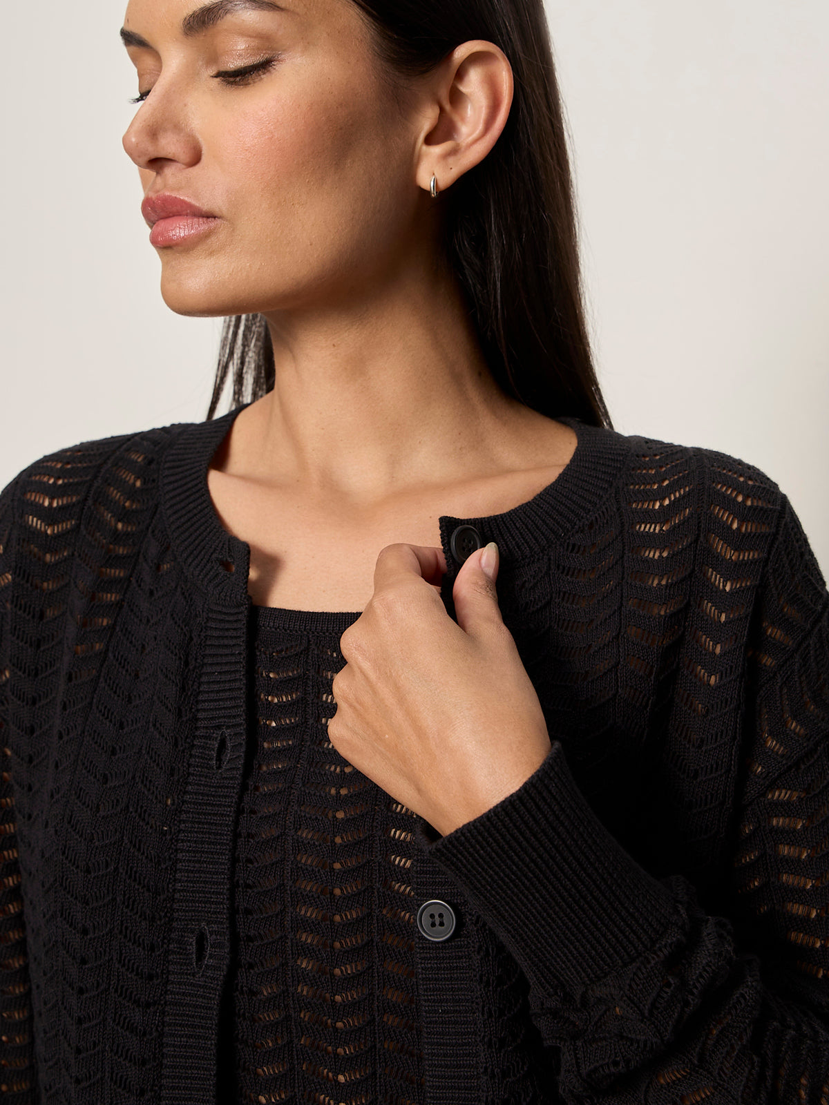 FOR KEEPS POINTELLE CARDIGAN BLACK - Sanctuary Clothing