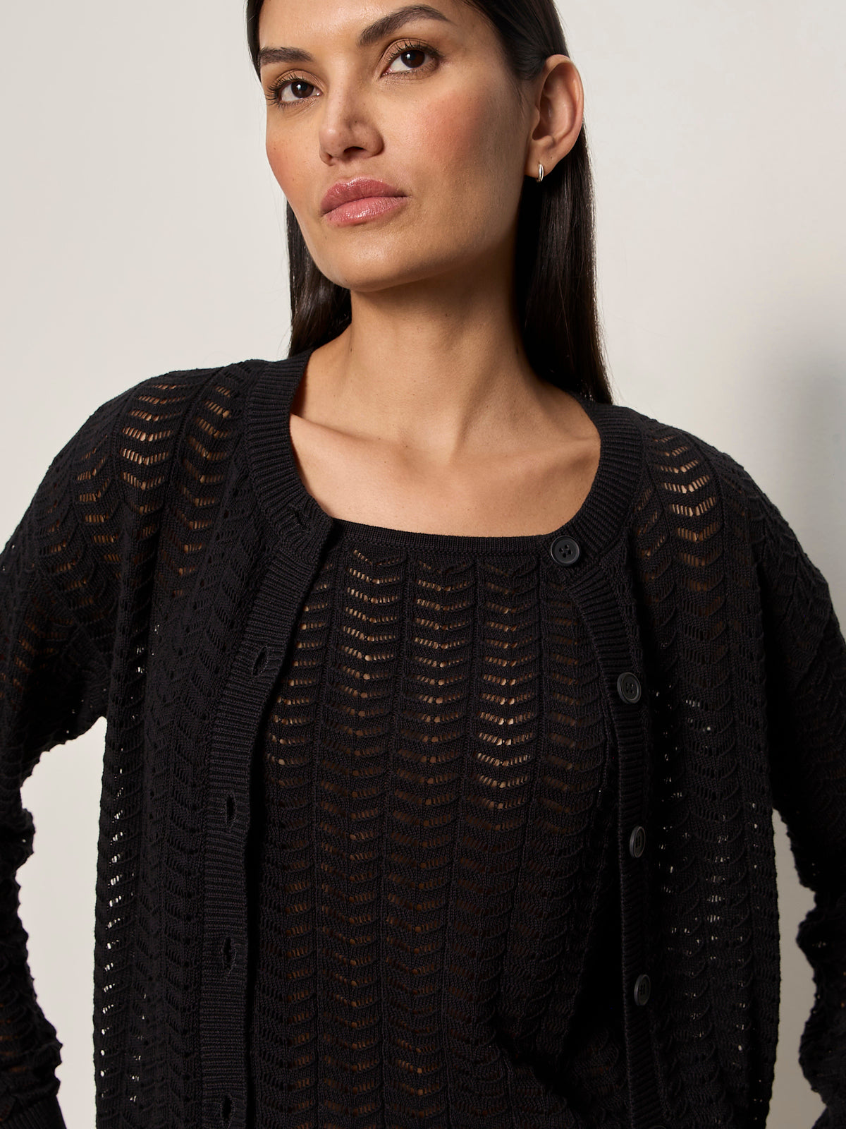 FOR KEEPS POINTELLE CARDIGAN BLACK - Sanctuary Clothing
