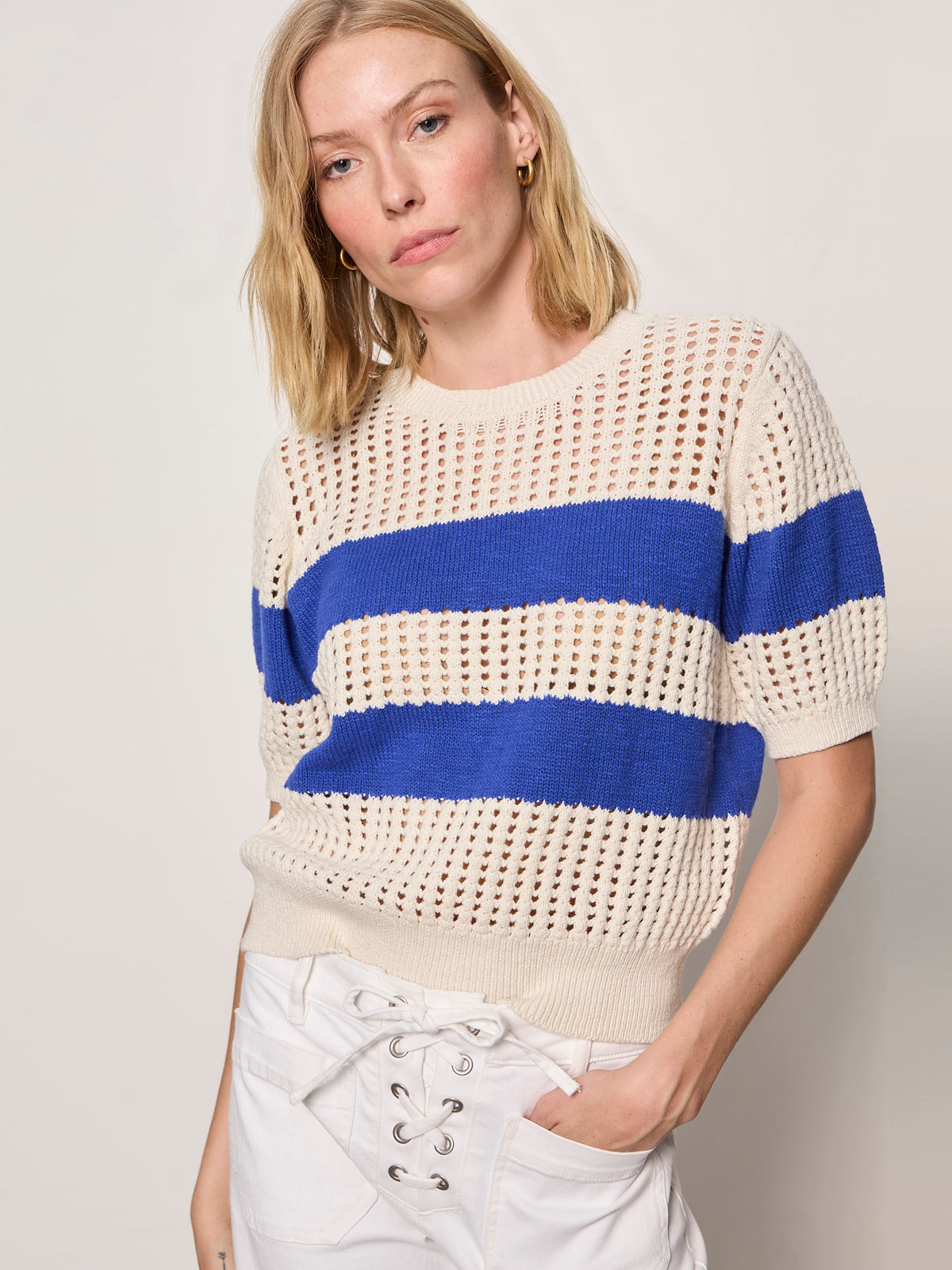 BEACHSIDE OPENWORK TEE COLLAGEN W/ LUMINOUS BLUE - Sanctuary Clothing