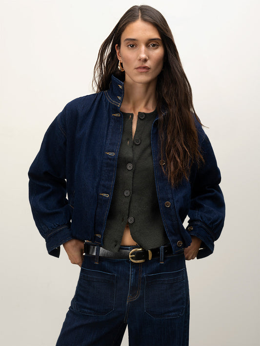 Bubble Hem Bomber Jacket Dark Denim - Sanctuary Clothing