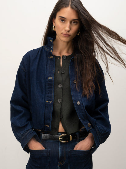 Bubble Hem Bomber Jacket Dark Denim - Sanctuary Clothing