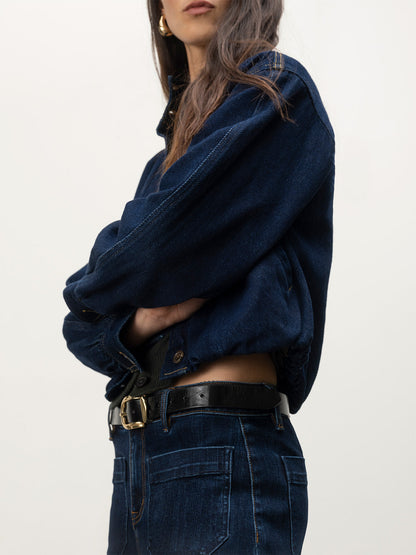 Bubble Hem Bomber Jacket Dark Denim - Sanctuary Clothing