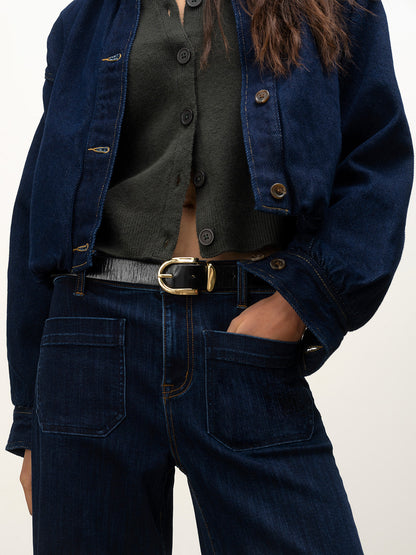 Bubble Hem Bomber Jacket Dark Denim - Sanctuary Clothing