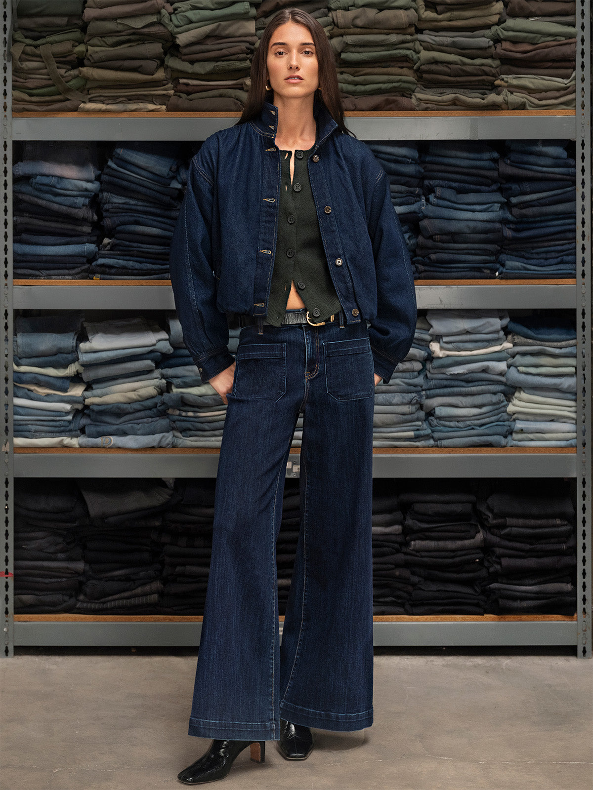 Bubble Hem Bomber Jacket Dark Denim - Sanctuary Clothing