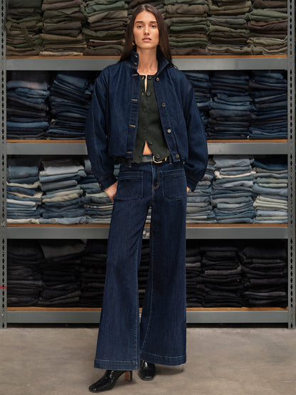 Bubble Hem Bomber Jacket Dark Denim - Sanctuary Clothing