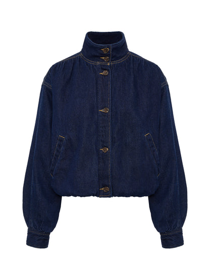 Bubble Hem Bomber Jacket Dark Denim - Sanctuary Clothing