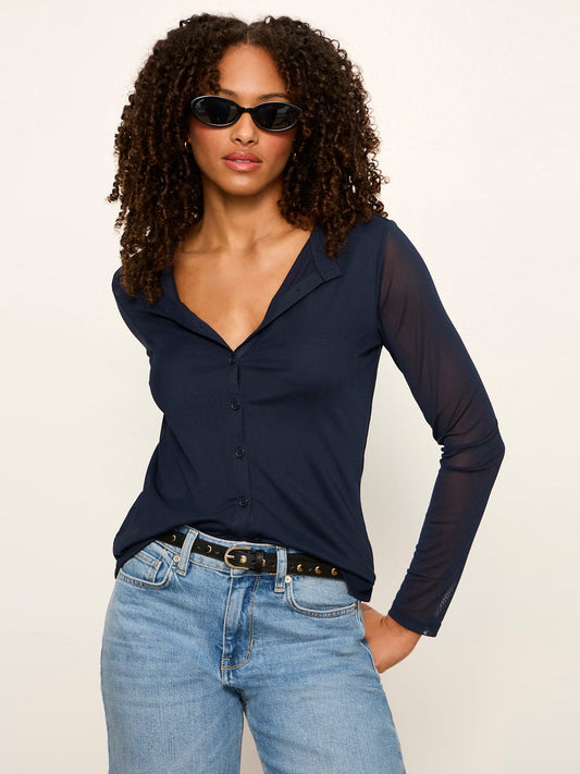 Mesh Long Sleeve Cardigan Navy Blazer - Sanctuary Clothing