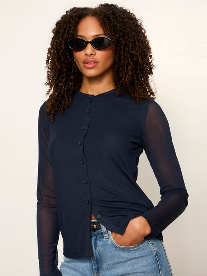Mesh Long Sleeve Cardigan Navy Blazer - Sanctuary Clothing