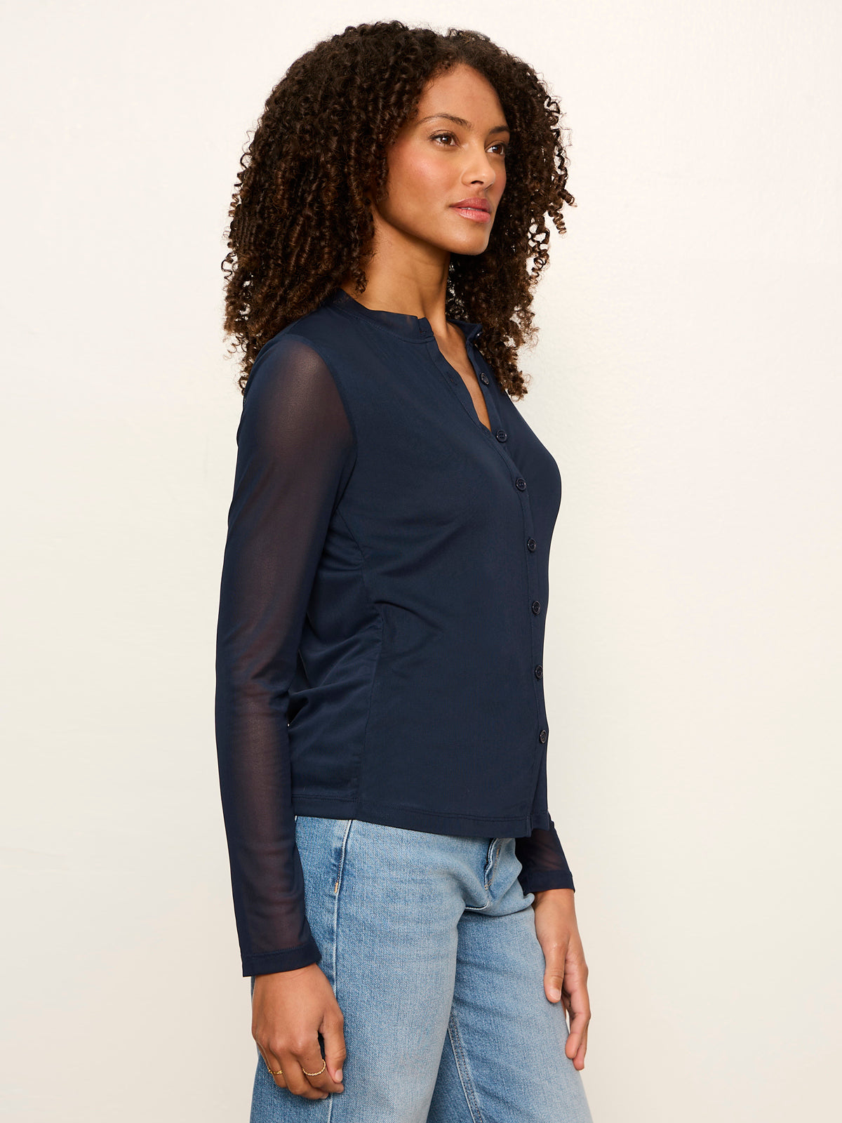 Mesh Long Sleeve Cardigan Navy Blazer - Sanctuary Clothing