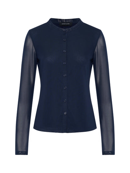 Mesh Long Sleeve Cardigan Navy Blazer - Sanctuary Clothing
