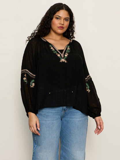 Raye Embroidered Blouse Black Extended Sizing - Sanctuary Clothing