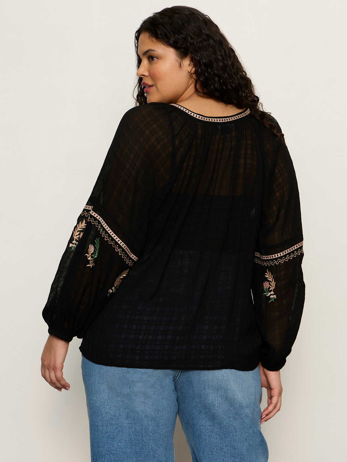 Raye Embroidered Blouse Black Extended Sizing - Sanctuary Clothing