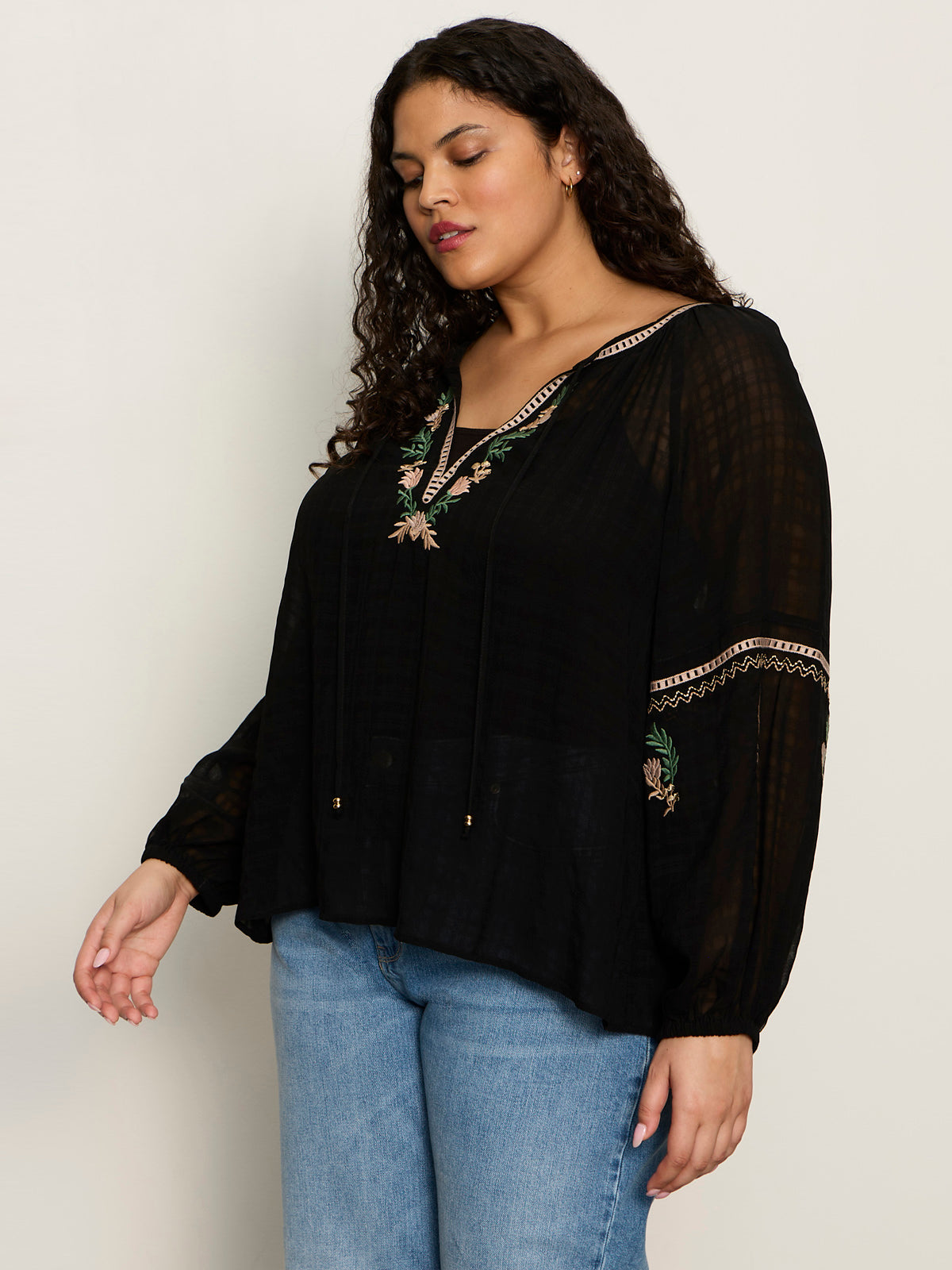 Raye Embroidered Blouse Black Extended Sizing - Sanctuary Clothing