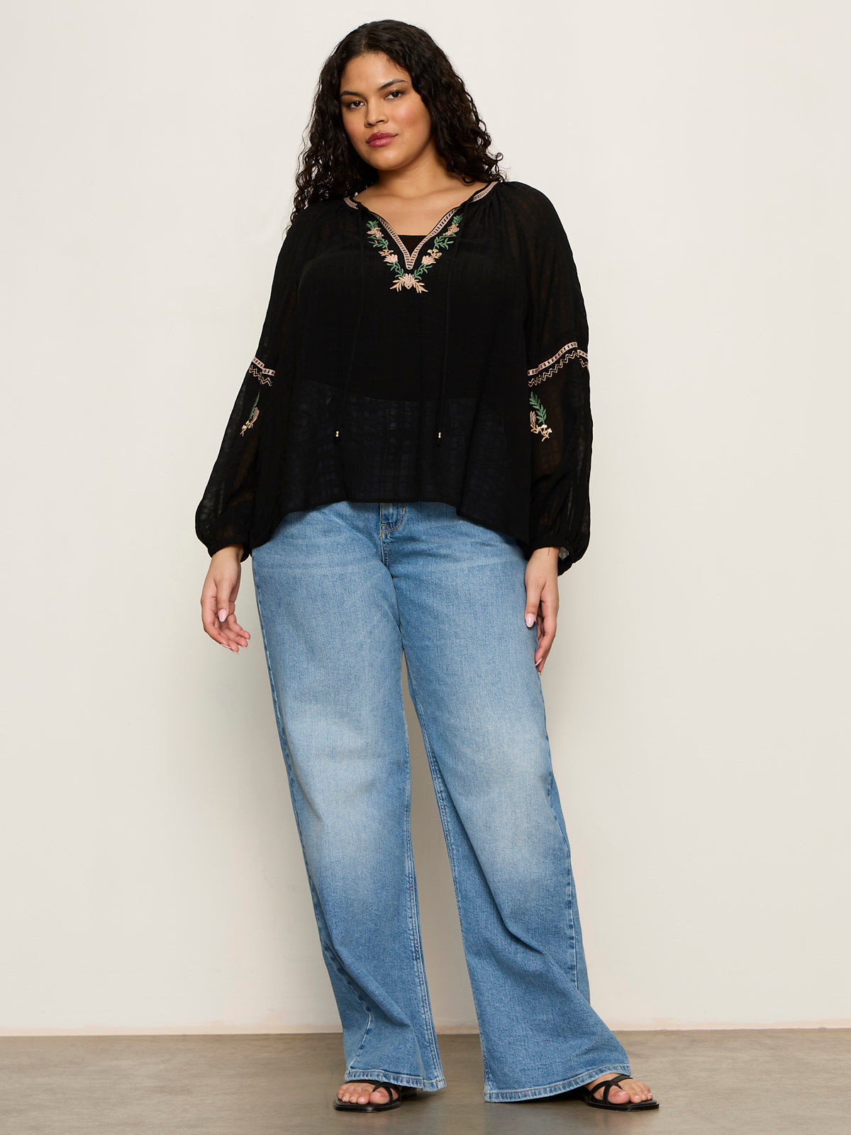 Raye Embroidered Blouse Black Extended Sizing - Sanctuary Clothing